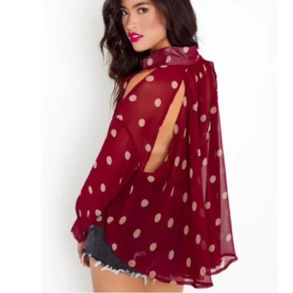 UNIF Burgundy Polka Dot Sheer Top
